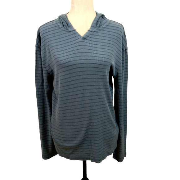 Helix Blue Hooded Top Women Small Striped Long Sleeve Lightweight Pullover - Picture 1 of 6